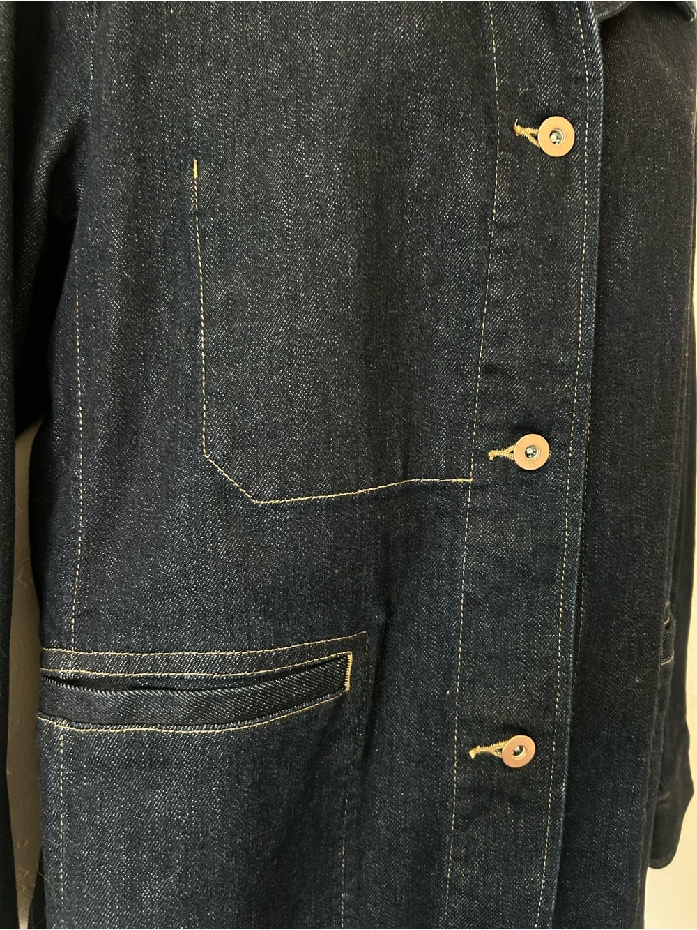 UNIQLO Ines de la Fressange Denim Chore Jacket Coverall Women Size L Dark Wash - Picture 7 of 12